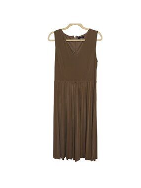 Tommy Hilfiger Brown Sleeveless V-Neck Pleated Midi Dress Size 10